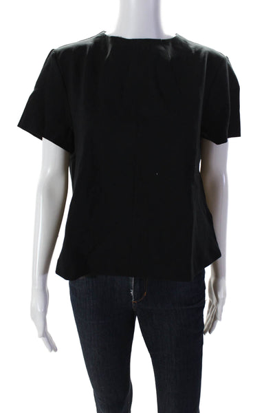 Spanx Womens Stretch Round Neck Short Sleeve Zip Up Blouse Top Black Size XL