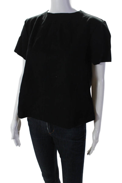 Spanx Womens Stretch Round Neck Short Sleeve Zip Up Blouse Top Black Size XL