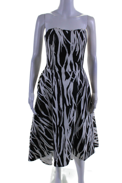 Maslavi Womens Abstract Print Strapless Zip Up Maxi Dress Gown Black Size 4