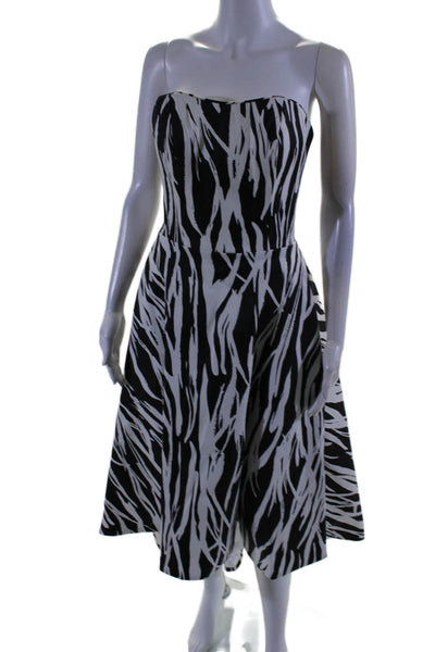 Maslavi Womens Abstract Print Strapless Zip Up Maxi Dress Gown Black Size 4