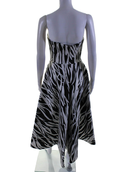 Maslavi Womens Abstract Print Strapless Zip Up Maxi Dress Gown Black Size 4