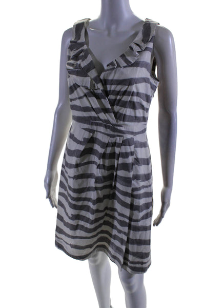 J Crew Womens Cotton Striped V-Neck Sleeveless Zip Up Mini Dress White Size 6