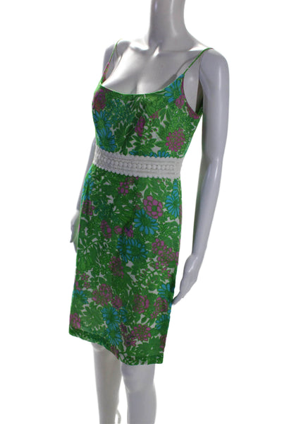 Milly Womens Back Zip Spaghetti Strap Floral Print Dress Green Size 6