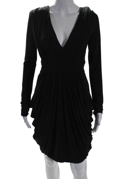 BCBG Max Azria Womens Long Sleeve Back Zip V Neck Dress Black Medium