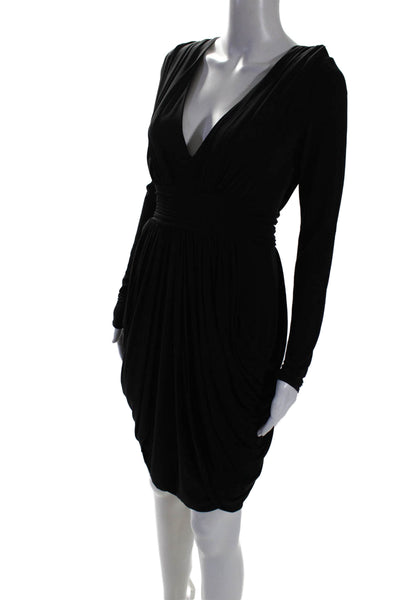 BCBG Max Azria Womens Long Sleeve Back Zip V Neck Dress Black Medium