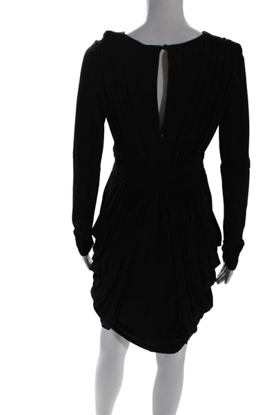 BCBG Max Azria Womens Long Sleeve Back Zip V Neck Dress Black Medium