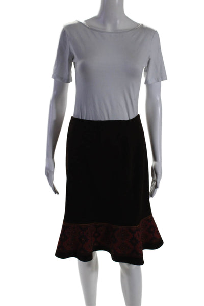 Kay Unger Womens Back Zip Flare Embroidered Skirt Brown Size 6 US
