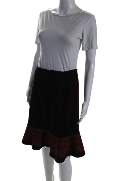 Kay Unger Womens Back Zip Flare Embroidered Skirt Brown Size 6 US