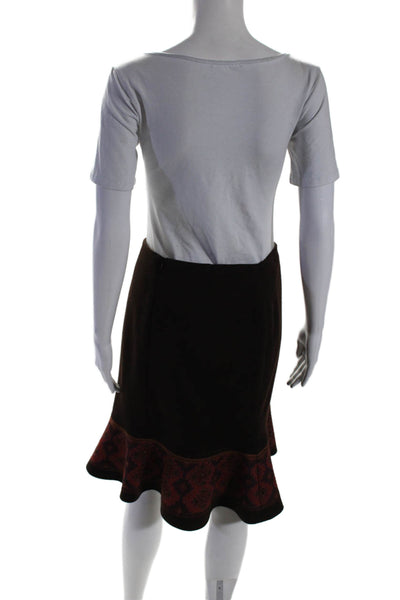 Kay Unger Womens Back Zip Flare Embroidered Skirt Brown Size 6 US