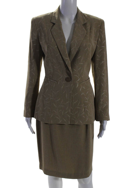 Jessica Ash Womens One Button Blazer & Skirt Suit Wool Beige Size 4