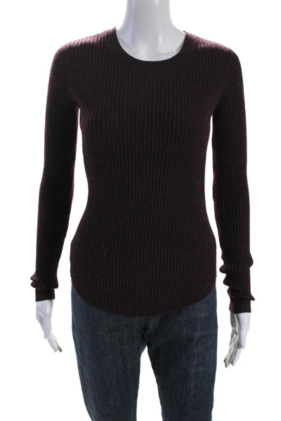 IRO Womens Wool Knit Ribbed Long Sleeve Pullover Sweater Top Burgundy Size XS