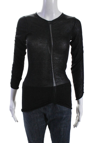 Helmut Lang Womens Silk Blend Ruched Long Sleeve Pullover Knit Top Black Size XS