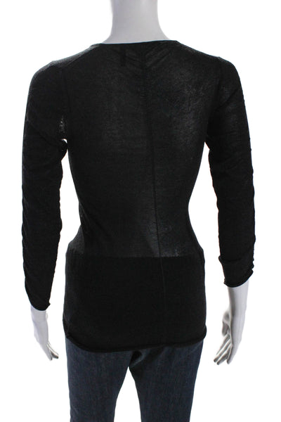 Helmut Lang Womens Silk Blend Ruched Long Sleeve Pullover Knit Top Black Size XS