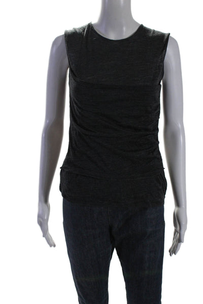 Derek Lam Womens Wool Ruched Round Neck Sleeveless Zip Up Tank Top Gray Size 6