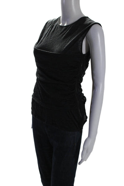 Derek Lam Womens Wool Ruched Round Neck Sleeveless Zip Up Tank Top Gray Size 6