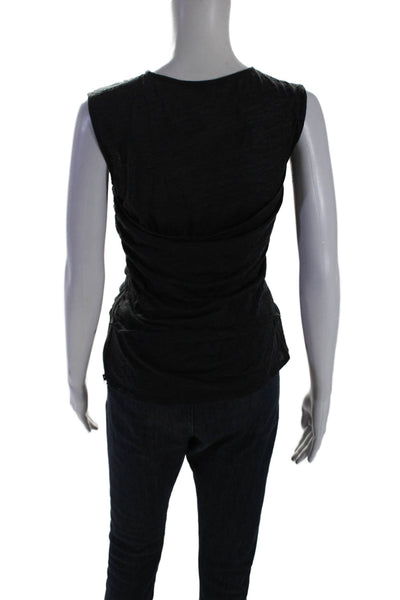 Derek Lam Womens Wool Ruched Round Neck Sleeveless Zip Up Tank Top Gray Size 6