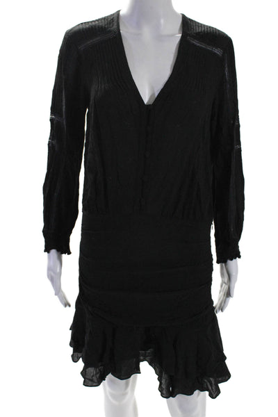 Veronica Beard Womens Pleated V-Neck Long Sleeve Zip Up Mini Dress Black Size 0