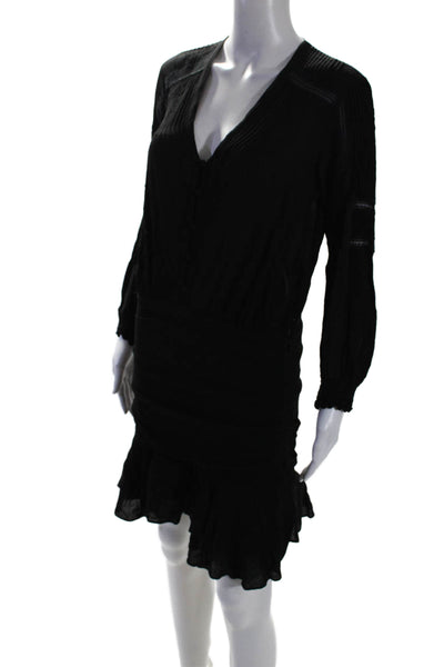 Veronica Beard Womens Pleated V-Neck Long Sleeve Zip Up Mini Dress Black Size 0