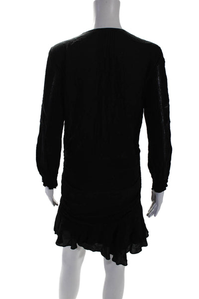 Veronica Beard Womens Pleated V-Neck Long Sleeve Zip Up Mini Dress Black Size 0