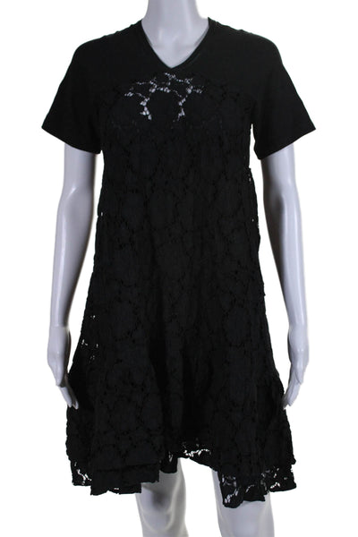 Morgane Le Fay Womens Lace Short Sleeves V Neck Dress Black Size Small