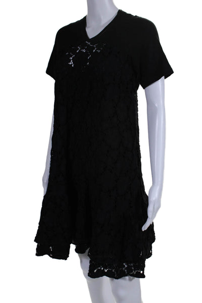 Morgane Le Fay Womens Lace Short Sleeves V Neck Dress Black Size Small