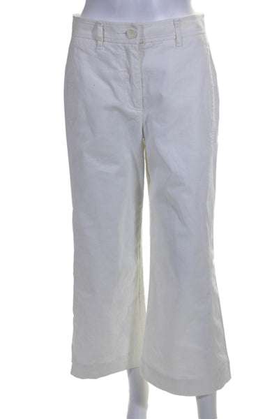 TWP Womens High Rise Wide Leg Zip Up Casual Pants White Cotton Blend Size 6