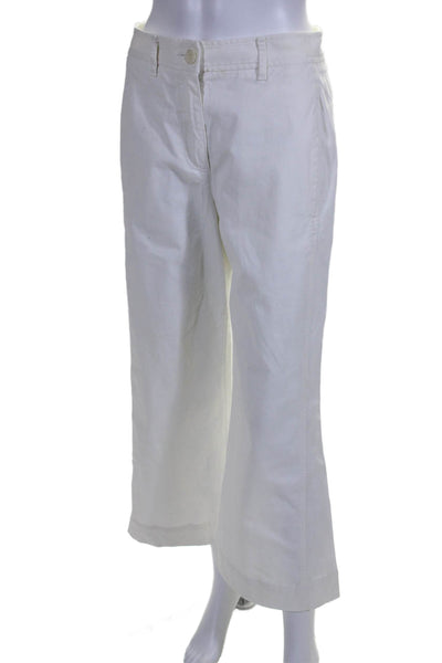 TWP Womens High Rise Wide Leg Zip Up Casual Pants White Cotton Blend Size 6