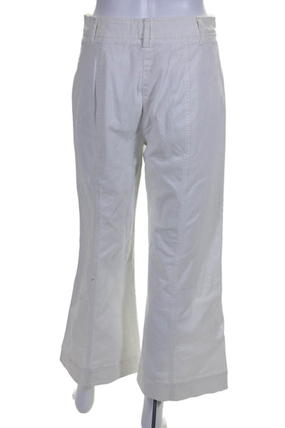 TWP Womens High Rise Wide Leg Zip Up Casual Pants White Cotton Blend Size 6