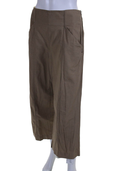 A.L.C. Womens High Rise Zip Up Wide Leg Pants Khaki Beige Cotton Size 4