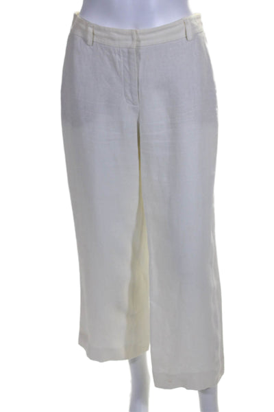 Akris Punto Womens Linen High Rise Flat Front Wide Leg Pants White Size 4