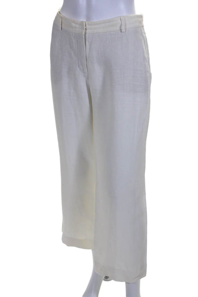 Akris Punto Womens Linen High Rise Flat Front Wide Leg Pants White Size 4