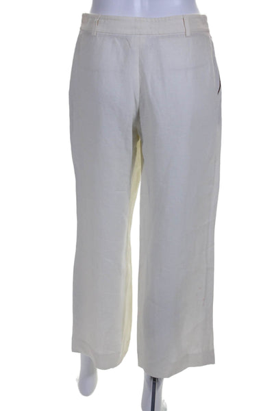 Akris Punto Womens Linen High Rise Flat Front Wide Leg Pants White Size 4