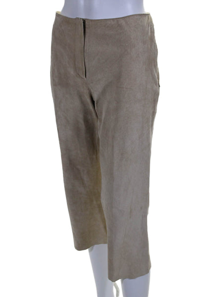 DKNY Womens Suede Zip Up High Rise Cropped Pants Nude Beige Size 10