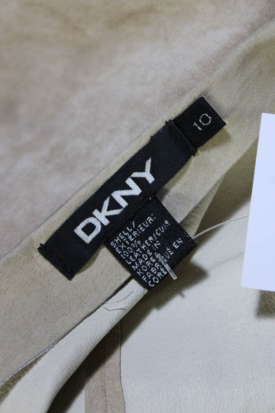 DKNY Womens Suede Zip Up High Rise Cropped Pants Nude Beige Size 10