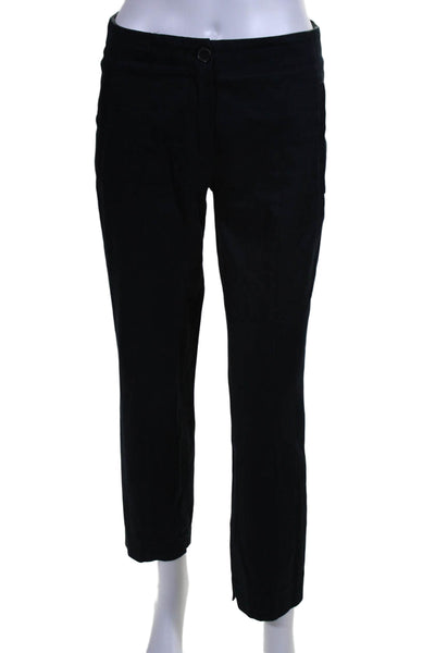 Rene Lezard Womens High Rise Slim Leg Pants Navy Blue Cotton Size EUR 34