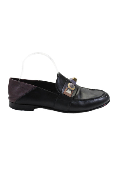 Fendi Womens Leather Slide On Studded Loafers Black Dark Purple Size 39 9