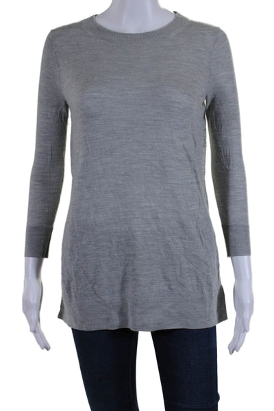 J Crew Women's Round Neck Long Sleeves Slit Hem Pullover Sweater Gray Size XXS