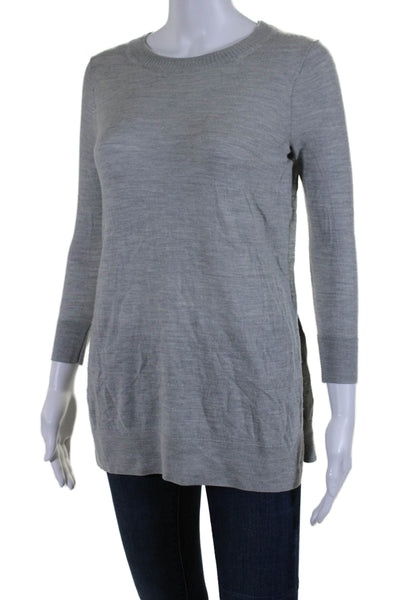 J Crew Women's Round Neck Long Sleeves Slit Hem Pullover Sweater Gray Size XXS