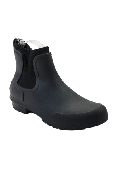 Ugg Women's Round Toe Pull-On Ankle Rubber Rain Boots Black Size 5