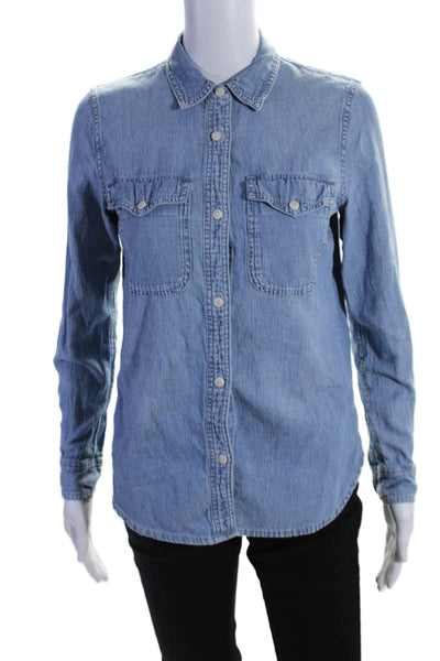 Madewell Womens Button Down Long Sleeves Shirt Blue Cotton Size Extra Extra Smal