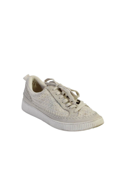 Dolce Vita Womens Leather Woven Low Top Lace Up Sneakers Beige Size 9.5