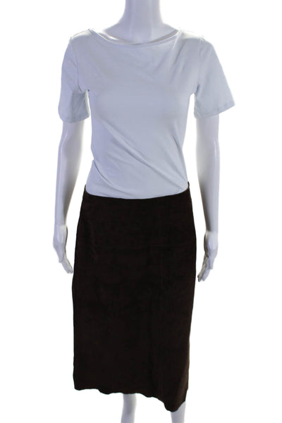 Co & Eddy Womens Suede Lined Side Zip Midi A-Line Skirt Chocolate Brown Size 12