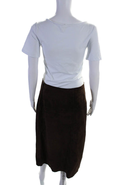 Co & Eddy Womens Suede Lined Side Zip Midi A-Line Skirt Chocolate Brown Size 12