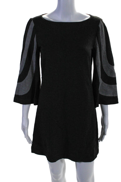 Trina Turk Womens Boat Neck Bell Sleeve Mini Sheath Dress Black Gray Size 0