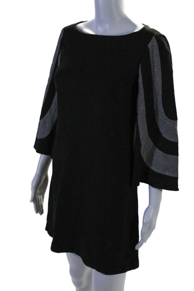 Trina Turk Womens Boat Neck Bell Sleeve Mini Sheath Dress Black Gray Size 0