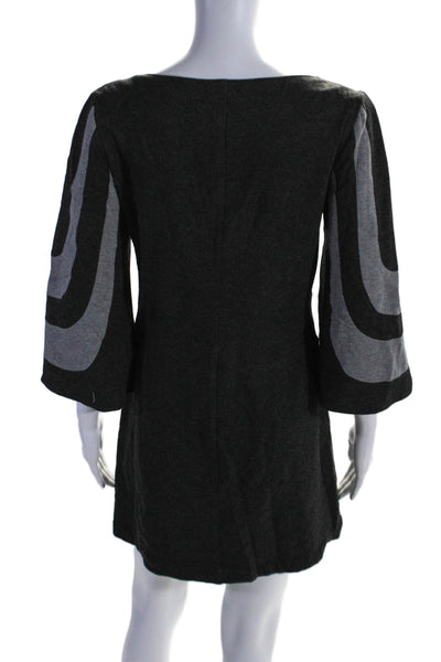 Trina Turk Womens Boat Neck Bell Sleeve Mini Sheath Dress Black Gray Size 0