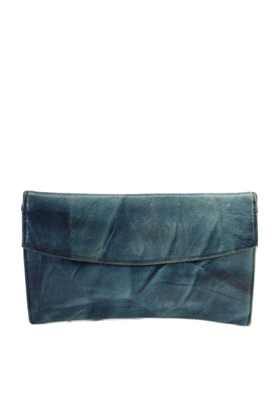 St. Thomas Crinkled Leather Coin Pouch Envelope Wallet Aquamarine Blue 7.75"