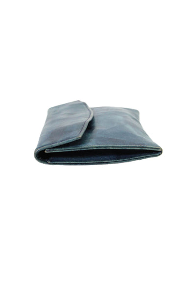 St. Thomas Crinkled Leather Coin Pouch Envelope Wallet Aquamarine Blue 7.75"