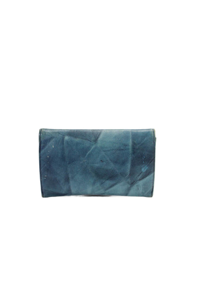 St. Thomas Crinkled Leather Coin Pouch Envelope Wallet Aquamarine Blue 7.75"