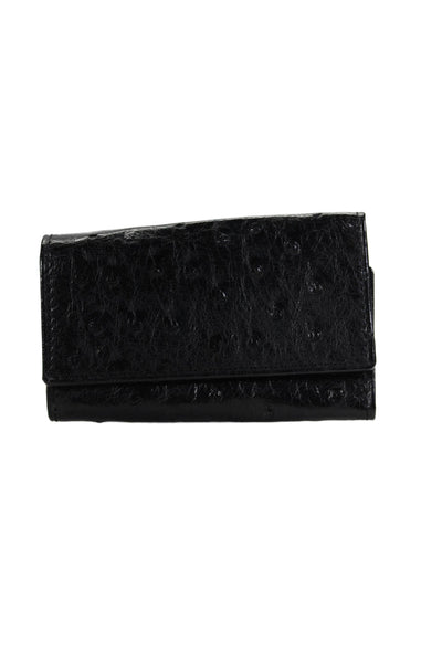 Pelletterie Excelsor Gallery Mens Ostrich Skin Print Gold Tone Key Wallet Black